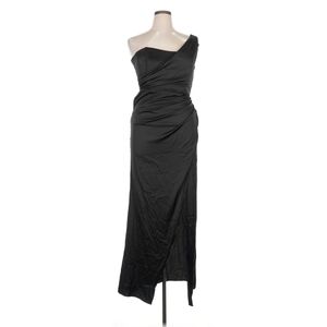 Meshki Black One Shoulder Satin Formal‎ Cocktail Maxi Dress Gown Size Large